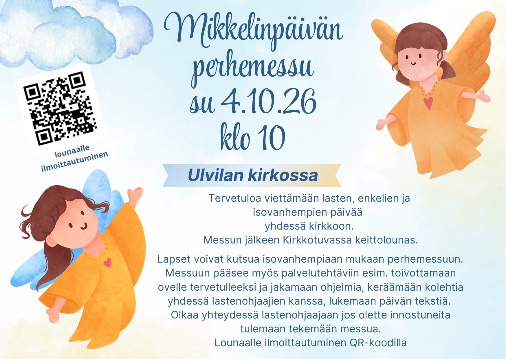Mikkelinpäivän perhemessu, lounaalle ilmoittautuminen QR-koodi